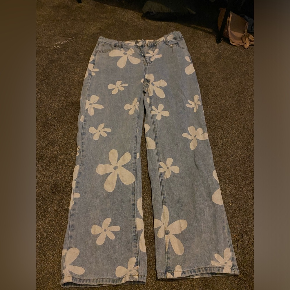 Flower pattern jeans